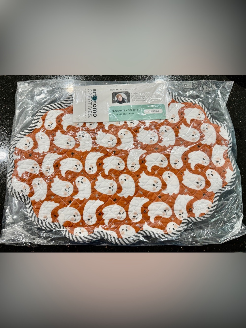 Artonomo Creatives Orange Ghost Reversible Quilted Halloween Placemats Set of 4